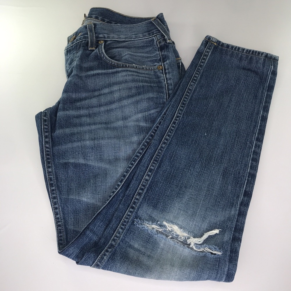 True Religion‎ Jeans Mens 28 X 32 Dark Blue Rocco Skinny Distressed Button Fly